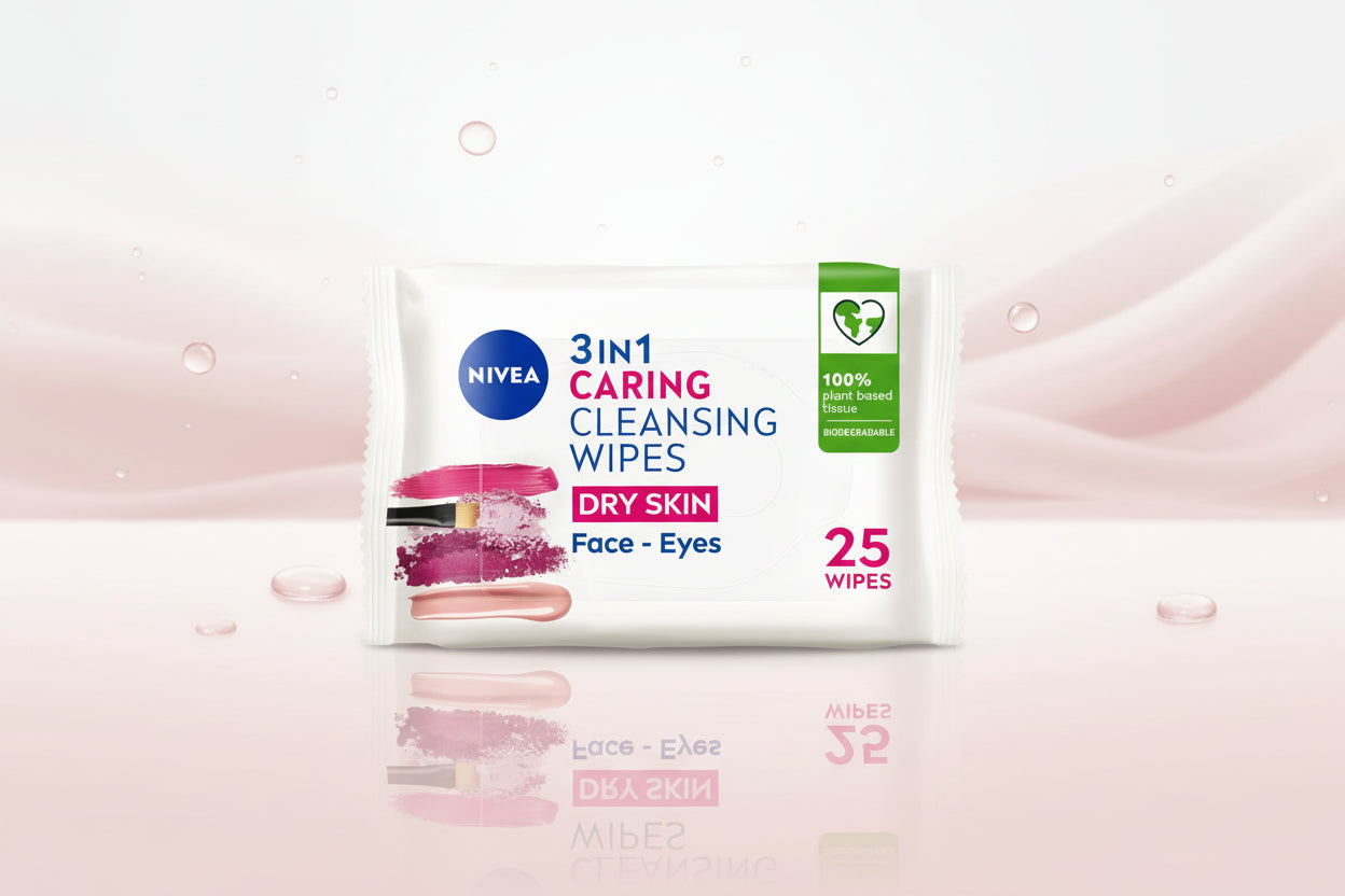 NIVEA BIODEGRADE CLEANSING WIPES DRY SKIN 25'S