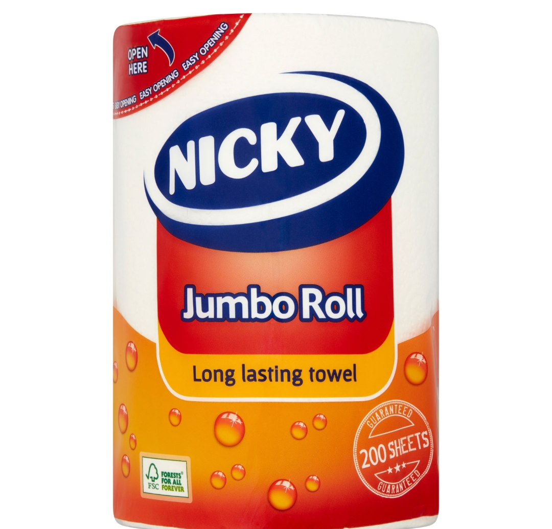 NICKY JUMBO KITCHEN ROLL WHITE 200SHT