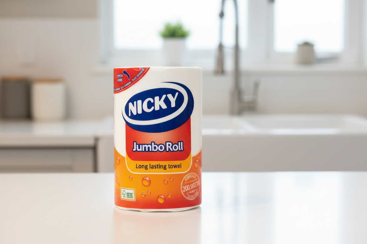 NICKY JUMBO KITCHEN ROLL WHITE 200SHT