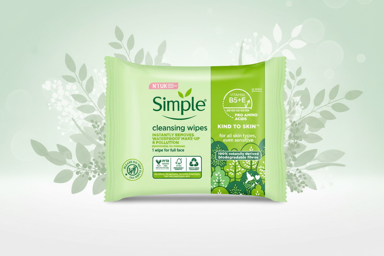 SIMPLE CLEANSING FACIAL WIPES BIODEGRADABLE 25'S