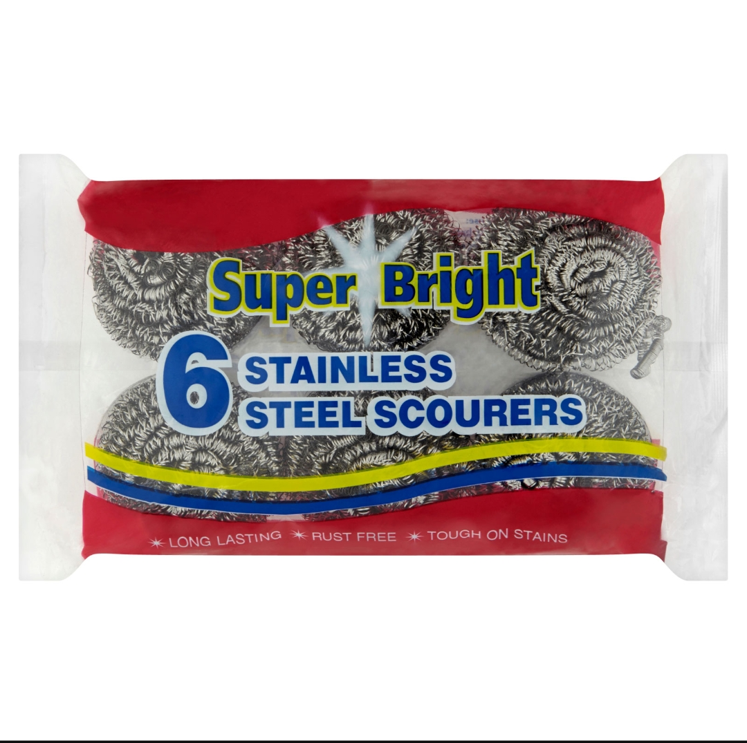 SUPER BRIGHT STAINLESS STEEL SCOURER 6's