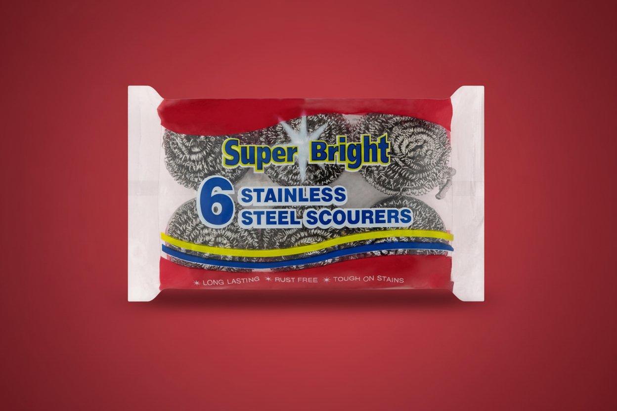 SUPER BRIGHT STAINLESS STEEL SCOURER 6's