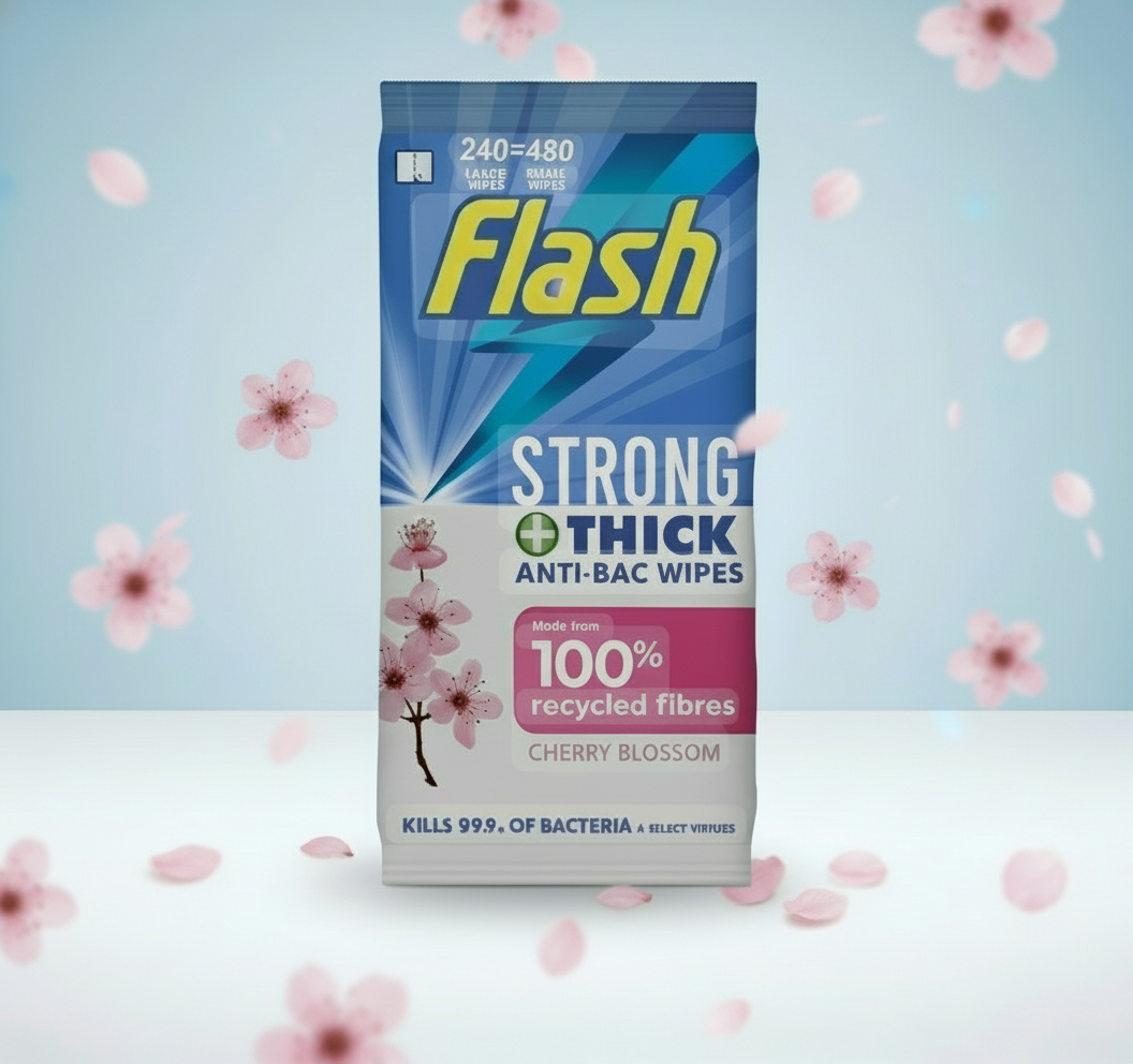 FLASH WIPES CHERRY BLOSSOM ANTI BAC(C) 28/02/25 2X60,s