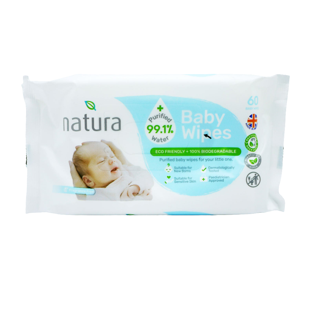 NATURA BABY WIPES PURIFIED WATER 60'S