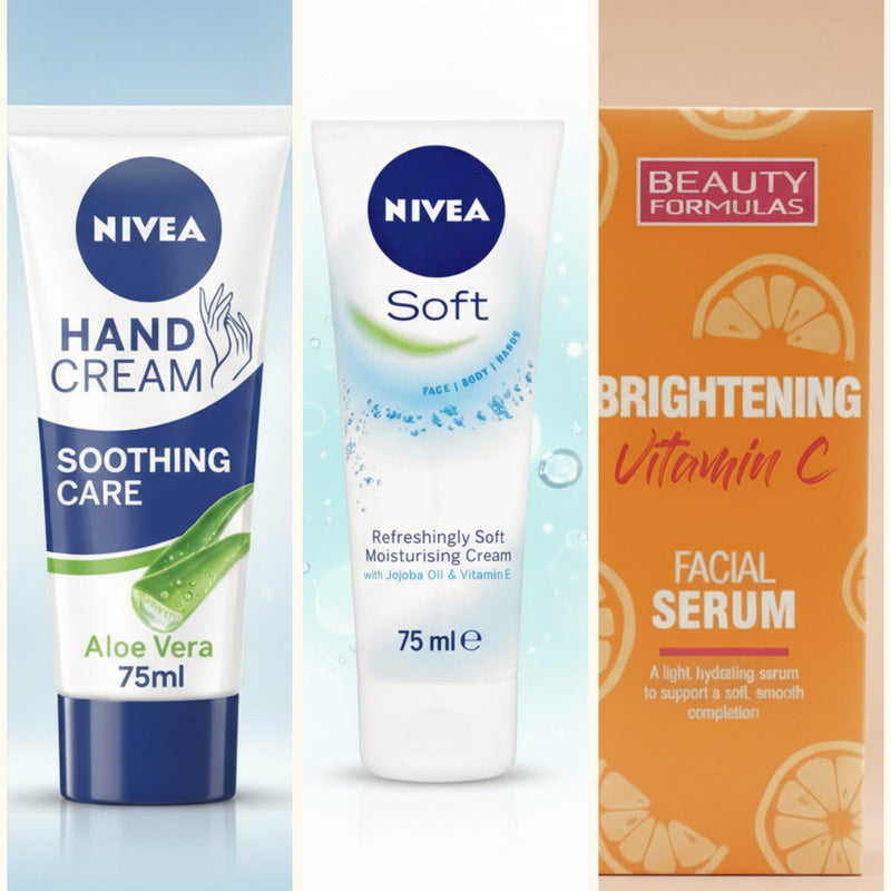 Facial and skin care products from Nivea and Beauty Formulas