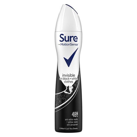 SURE A/P DEODORANT INVISIBLE BLACK & WHITE 250ML.