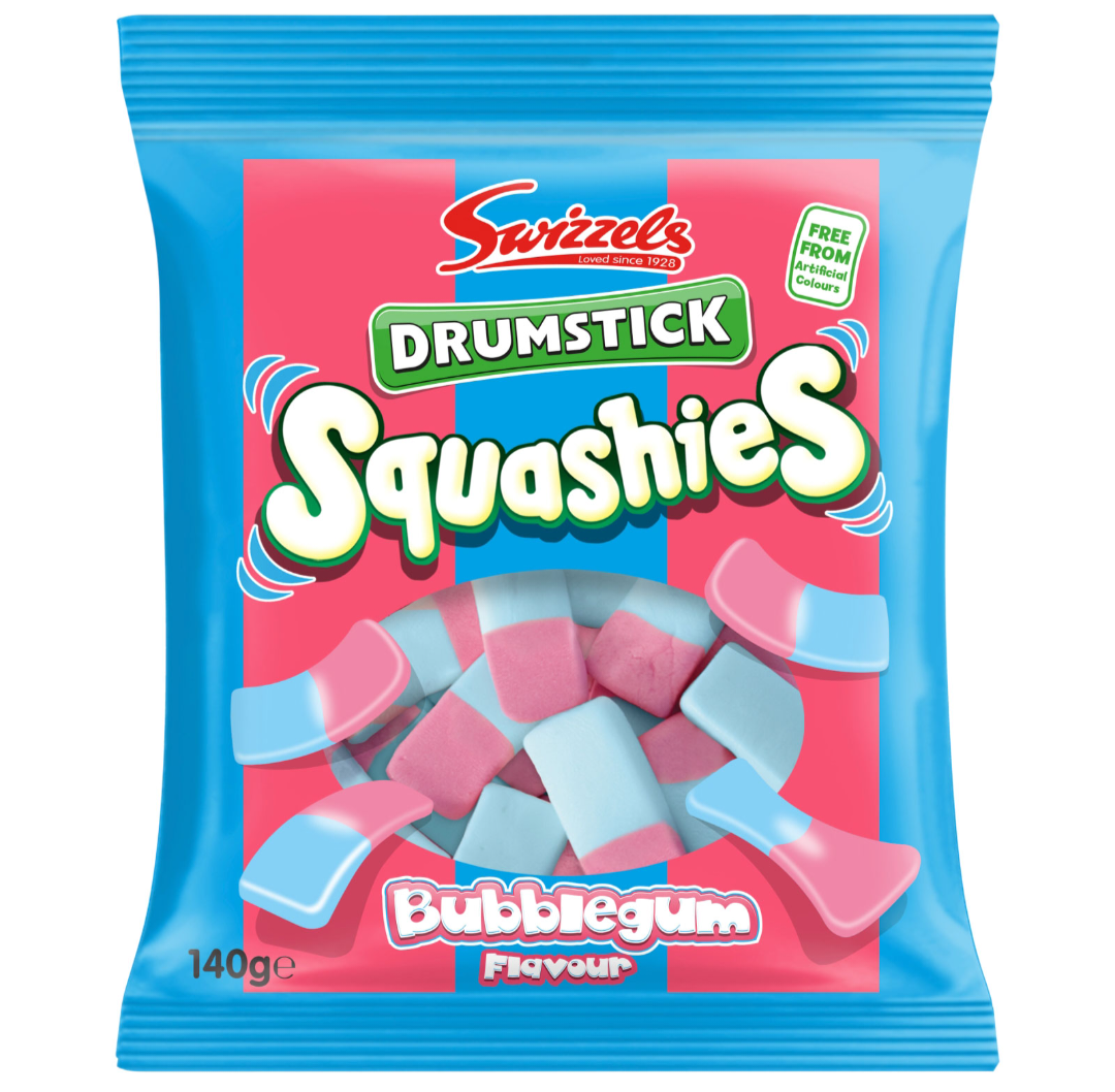 SQUASHIES DRUMSTICK BUBBLEGUM  08/25 140GM