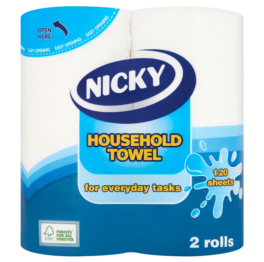 NICKY KITCHEN ROLL WHITE HOUSEHOLD 2PK