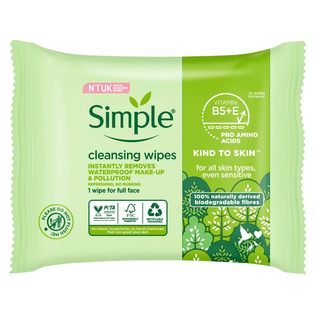 SIMPLE CLEANSING FACIAL WIPES BIODEGRADABLE 25'S