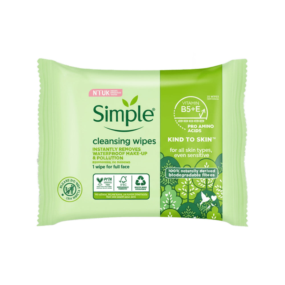 Simple Cleansing Facial Wipes Biodegradable 25 Pack