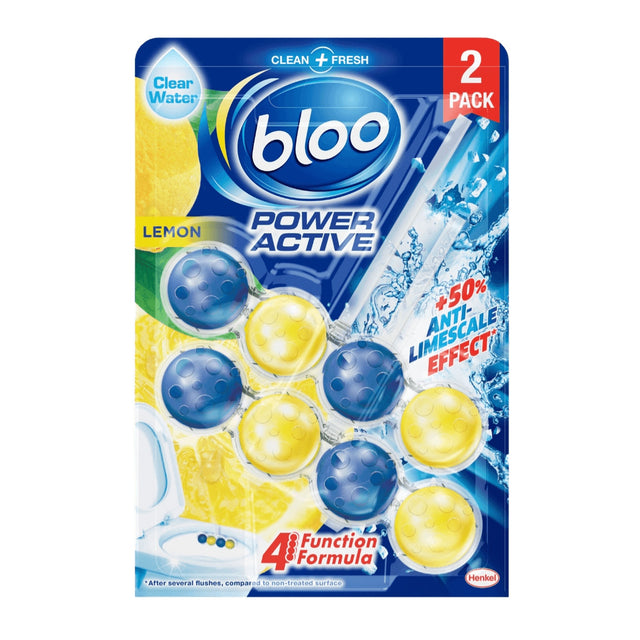 Bloo Power Active Lemon Toilet Rim Block Twin Pack 2 x 50g